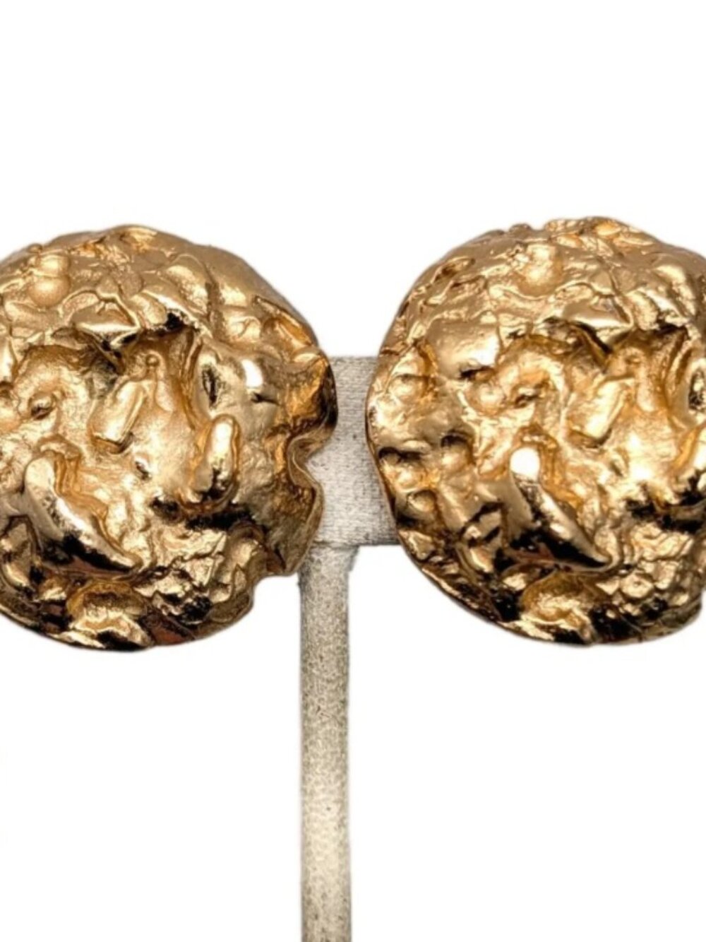 Vintage 1970s Signed Napier Brutalist Round Goldtone Clip Earrings
